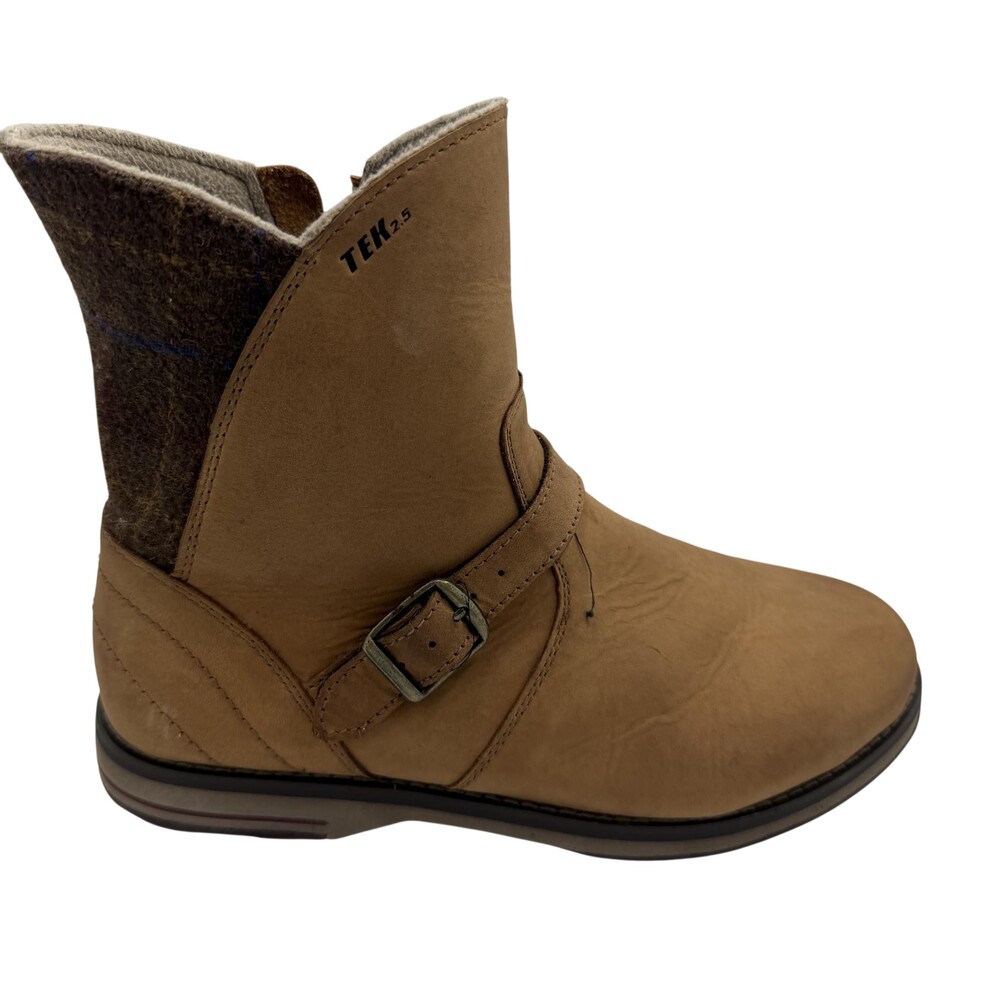 L.L.Bean Boots Womens Size 7.5W Brown Leather TEK 2.5 Ankle Zip Buckle Winter